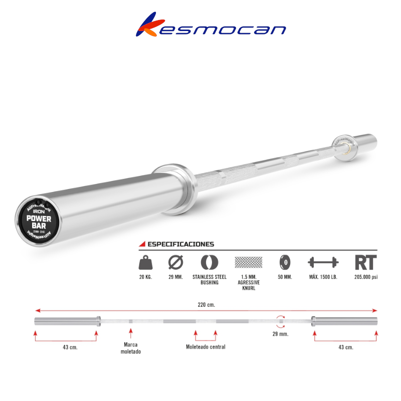 BARRA IRON PROWER BAR POWERLIFTING AFW 220CM